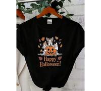Shein women t-shirt print Halloween Shirt, Halloween Shirt, Retro Spooky Season, Ghost Shirt, Ghost Cat Shirt, 2025 Happy Halloween T-Shirt Versatile women