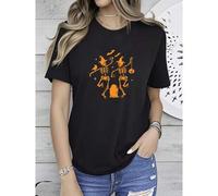 Shein women t-shirt print Halloween Skeleton Sweatshirt, Dancing Skeletons Sweater, Spooky Season Outfit, Halloween Scary Grave Shirt, Halloween Party Gift