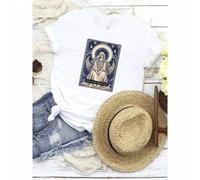 Shein women t-shirt print High Priestess Tarot Card T-Shirt - Intuition, Sacred Wisdom & Divine Feminine Power | Mystical Feminism and Spiritual Gift Id