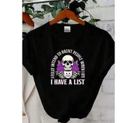 Shein women t-shirt print I Fully Intend To Haunt People When I Die I Have A List Shirt, Funny Halloween T-Shirt, Spooky Halloween Skeleton Tshirt, Hallowee