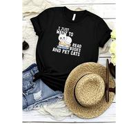 Shein women t-shirt print I Just Want To Read Books And Pet Cats Shirt, Book Lover Shirt, Funny Cat And Book Shirt, Funny Reading Tee, Book Nerd Shirt, Cat