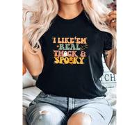 Shein women t-shirt print I Like'em Real Thick and Spooky, Funny Halloween Sweatshirt, Halloween Costume Sweatshirt, Halloween Party Outfit, Thick Girl Love