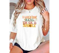 Shein women t-shirt print I Like'em Real Thick and Spooky, Funny Halloween Sweatshirt, Halloween Costume Sweatshirt, Halloween Party Outfit, Thick Girl Love