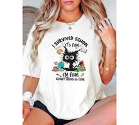 Shein women t-shirt print I Survived School It's Fine Shirt, I'm Fine Every Thing Is Fine Shirt, Teacher Gift, Schools Out For Summer Shirt, End Of the Scho