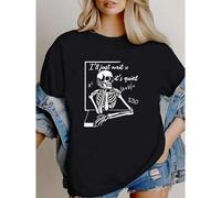Shein women t-shirt print I'll Just Wait Until It's Quiet T-shirt, Funny Halloween Teacher Shirt, Teacher Halloween Long Sleeve, Back To School Skeleton Tea