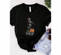 Shein women t-shirt print It's the Most Wonderful Time of The Year Halloween Shirt, Spooky Halloween T, Cool Halloween Party T, Skeleton Tee, Pumpkin Skele