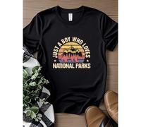 Shein women t-shirt print Just A Boy Who Loves National Parks Shirt, Retro Adventure T Shirt, Nature Lover Hiking Camping Shirt, National Parks Bear Shirt U