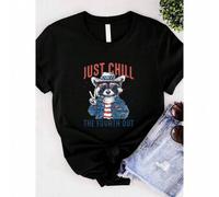Shein women t-shirt print Just Chill The Fourth Out Shirt, Funny Fourth of July Shirt, 4th of July Shirt, Patriotic Shirt, Independence Day Shirt, Raccoon F