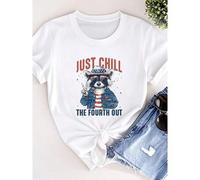 Shein women t-shirt print Just Chill The Fourth Out Shirt, Funny Fourth of July Shirt, 4th of July Shirt, Patriotic Shirt, Independence Day Shirt, Raccoon F