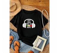 Shein women t-shirt print Keep Calm Until The Beat Drops Music Headphone Design T-Shirt T-Shirt For Women Casual Stretched Soft graphic Summer streetwear de