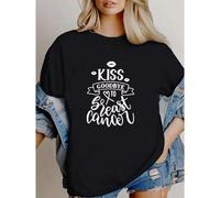 Shein women t-shirt print Kiss Goodbye to Breast Cancer, Cancer Survivor, Cancer Won Battle, I Beat Cancer, Breast Cancer Survivor, Cancer Warrior, Cancer A