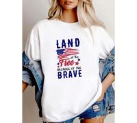 Shein women t-shirt print Land of the Free Because of the Brave Shirt, Distressed American Flag Shirt, Red White Blue Flag, 4th of July Shirt, Patriotic Gif