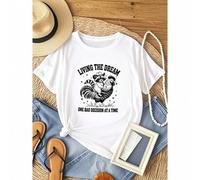 Shein women t-shirt print Living the Dream One Bad Decision at a Time Shirt, Mental Health Chicken Rooster Running with Raccoon Cowboy Shirt, Funny Shirt To