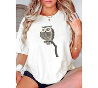 Shein women t-shirt print Long-eared Owl On Bare Tree Branch, Ohara Koson, Unisex, Halloween T-Shirt, Owl T-Shirt, Art T-Shirt, Gift for Her, Gift for Him S