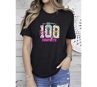 Shein women t-shirt print Mission 100 Days Complete Sweatshirt, Funny 100 Days of School Teacher Shirt, Groovy Teacher Shirt, Coquette Teacher,100th Day Tea