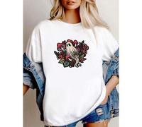 Shein women t-shirt print Mushroom Ghost Shirt Spooky Floral Graphic Tee Witchy Halloween Aesthetic T-Shirt Cottagecore Ghostcore Fall Boho Magic Nature Spi