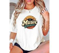 Shein women t-shirt print Music Heals My Soul Retro Music Lover T-Shirt Soft designer clothes fashion female Comfortable Stretched Versatile Top For Everyda