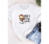 Shein women t-shirt print Music is in my Soul Headphones Music T-Shirt designer clothes Soft women fashion graphic Print Round Neck Short Sleeve Casual Vers