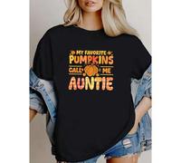 Shein women t-shirt print My Favorite Pumpkins Call Me Auntie Halloween Family T-Shirt Stretched Top For Everyday Wear female graphic Casual Stylish streetw