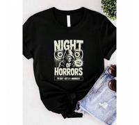 Shein women t-shirt print Night of Horrors T-Shirt, Vintage Halloween Shirt, Horror Movie Shirt, Scary Halloween Tee, Spooky Season T Shirt, October 31st Mi