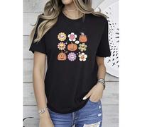 Shein women t-shirt print Retro Aliens Ufo Halloween Shirts,Funny Spooky Season Alien Space Tshirt,Boo Crew Graphic Tees for Women Men,Pumpkin Ghost Hallowe