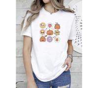 Shein women t-shirt print Retro Aliens Ufo Halloween Shirts,Funny Spooky Season Alien Space Tshirt,Boo Crew Graphic Tees for Women Men,Pumpkin Ghost Hallowe