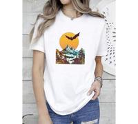 Shein women t-shirt print Retro Bats Tee, Y2K Bat Graphic Shirt, 90s Aesthetic Halloween T-Shirt, Artsy Bat Lover Gift, Vintage Spooky Season Tee Casual Top