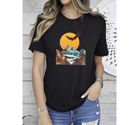 Shein women t-shirt print Retro Bats Tee, Y2K Bat Graphic Shirt, 90s Aesthetic Halloween T-Shirt, Artsy Bat Lover Gift, Vintage Spooky Season Tee Casual Top