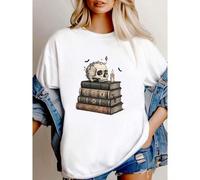 Shein women t-shirt print Skull Halloween Shirt , Witchy Spell Book T-Shirt for Women, Spooky Occult Aesthetic Fall Tee, Gift for Halloween Lovers Casual To