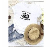 Shein women t-shirt print Sorry I Can't Go I'm An Indoor Cat Funny Men Women T-Shirt Print Round Neck Short Sleeve Stylish Unisex streetwear Summer graphic