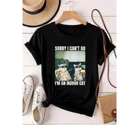 Shein women t-shirt print Sorry I Can't Go I'm An Inside Cat Funny Cat Drinking Beer T-Shirt graphic female Versatile Summer designer clothes Soft Breathabl