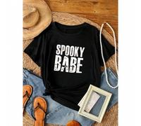Shein women t-shirt print Spooky Babe ® Shirt, Minimal Halloween Text Shirt with Bold Fall Style, Flirty Autumn Statement Shirt, Spooky Season Shirt T-Shirt