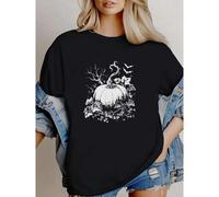 Shein women t-shirt print Spooky Pumpkin T-Shirt, Halloween Shirt, Bat Tee, Autumn T-Shirt, Goth Halloween T-Shirt, Fall Vibes, Pumpkin Patch Tee Women Top