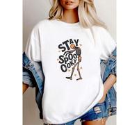 Shein women t-shirt print Stay Spooky Scary Skeletons, Vintage Halloween, Funny and Humorous Retro Rock N Roll & Punk T-Shirt, Trendy Skeleton Tee, Hall