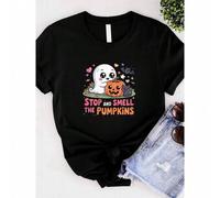 Shein women t-shirt print Stop and Smell The Pumpkins Cute Halloween Ghost Art T-Shirt T-Shirt For Women Casual Top For Everyday Wear Casual female Versatil