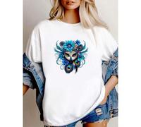 Shein women t-shirt print Sugar Skull Peacock Bird Unisex T-Shirt | Vibrant Feathers Tee | Day of the Dead Shirt | Unique Boho Festival Mexican Top|Dia de l