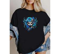 Shein women t-shirt print Sugar Skull Peacock Bird Unisex T-Shirt | Vibrant Feathers Tee | Day of the Dead Shirt | Unique Boho Festival Mexican Top|Dia de l