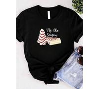 Shein women t-shirt print summer Christmas Cake Shirt,Tis The Season Christmas Shirt,Christmas Tree Shirt,Christmas Party Tee,Christmas Holiday Shirt,Baking