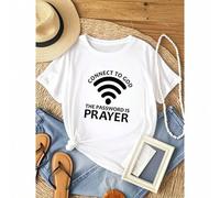 Shein women t-shirt print summer ® Connect the God the Password is Prayer, Christian Shirt for Women,Christian Shirt, Jesus Tee for Christian Apparel Casua