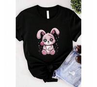 Shein women t-shirt print summer Creepy Cute Bunny with Lollipop T-Shirt Versatile Soft Breathable Casual Stretched Stylish female Top For Everyday Wear fas
