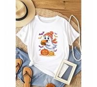 Shein women t-shirt print summer Cute Boo Ghost Eating Hamburger Halloween Food Lover T-Shirt Breathable Versatile women designer clothes Stretched Slightl