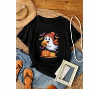 Shein women t-shirt print summer Cute Boo Ghost Eating Hamburger Halloween Food Lover T-Shirt Breathable Versatile women designer clothes Stretched Slightl