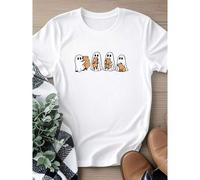 Shein women t-shirt print summer Ghost Halloween Capybara Lovers Spooky Season Fall Capy T-Shirt female Soft Casual Top For Everyday Wear women streetwear S