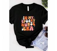 Shein women t-shirt print summer Groovy In My Spooky Nurse Era Halloween Nursing T-Shirt Stylish Comfortable graphic Casual streetwear Top For Everyday Wear