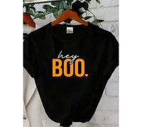 Shein women t-shirt print summer Hey Boo Funny Halloween Pun Ghost Spooky Toddler Boy Girl T-Shirt Soft designer clothes Stretched Casual Slightly Stylish T