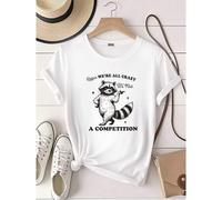 Shein women t-shirt print summer Relax We're All Crazy It's Not a Competition, Funny Raccoon Shirt, Retro 90s Graphic T-Shirt, Trash Panda Shirt, Meme Graph
