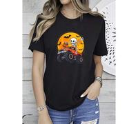 Shein women t-shirt print summer Skeleton Monster Truck Moon Pumpkin Halloween Boys T-Shirt women Casual graphic Breathable Stretched streetwear Soft Sligh