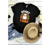 Shein women t-shirt print summer Spooky Vibes Ghost Pumpkin Halloween Rainbow Men Women T-Shirt Versatile Unisex Comfortable Breathable fashion Soft graphi