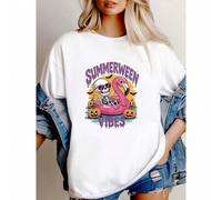 Shein women t-shirt print summer Summerween Vibes Skeleton Flamingo Spooky Halloween Summer T-Shirt Soft Stretched Unisex streetwear graphic Breathable desi