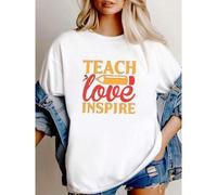 Shein women t-shirt print Teach Love Inspire Teacher Shirt, Inspirational Teacher T-Shirt for Women, Back to School Gift, Positive Message Tee for Educator
